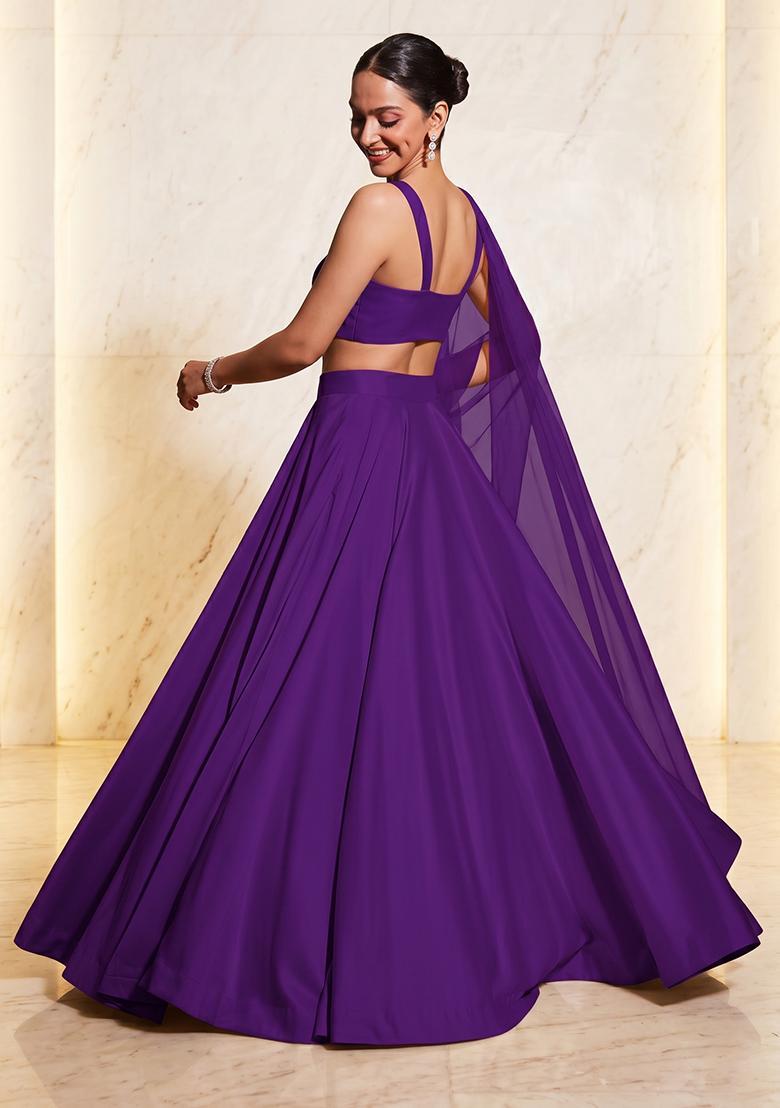 Purple Embroidered Handwork Lehenga Set - Indya