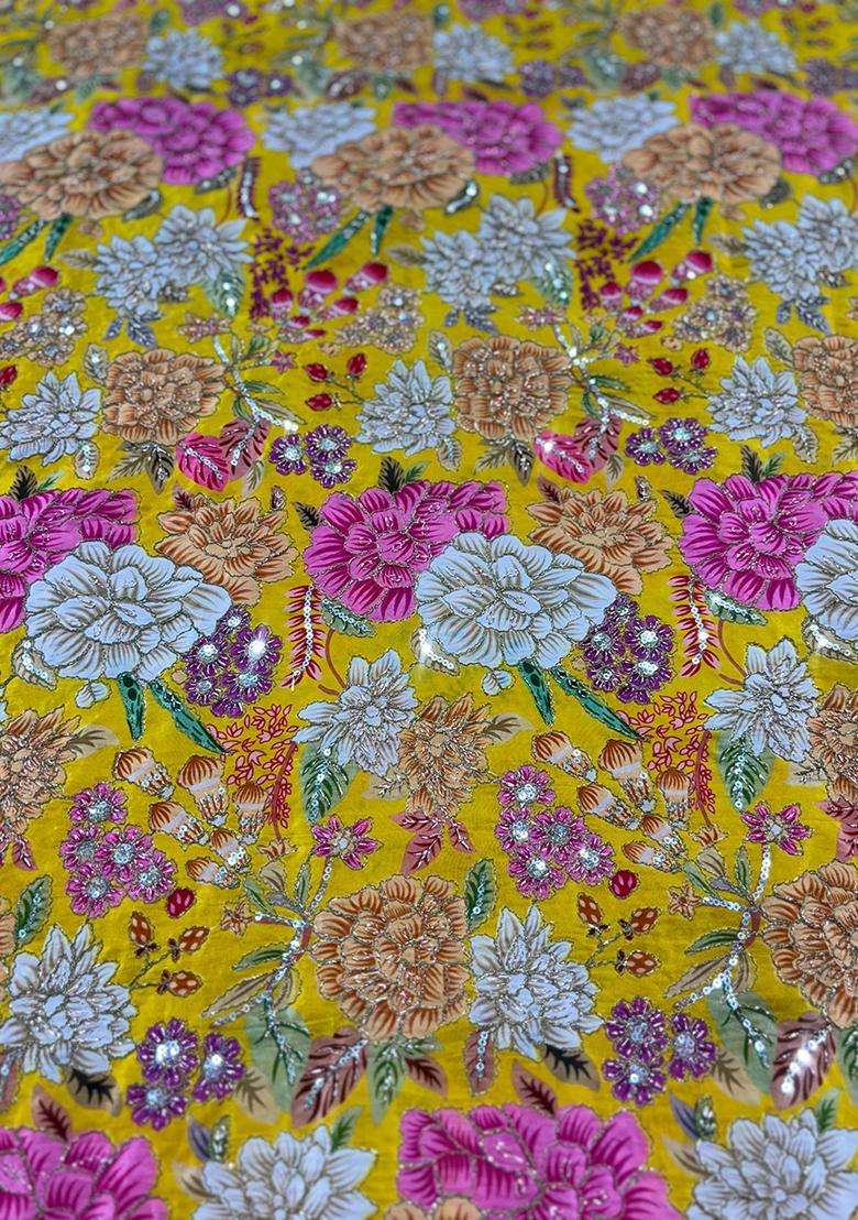 Yellow Printed Crepe Fusion Set - Indya