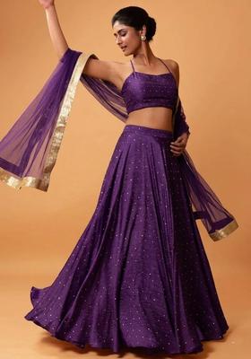 Purple Embroidered Silk Blend Lehenga Set