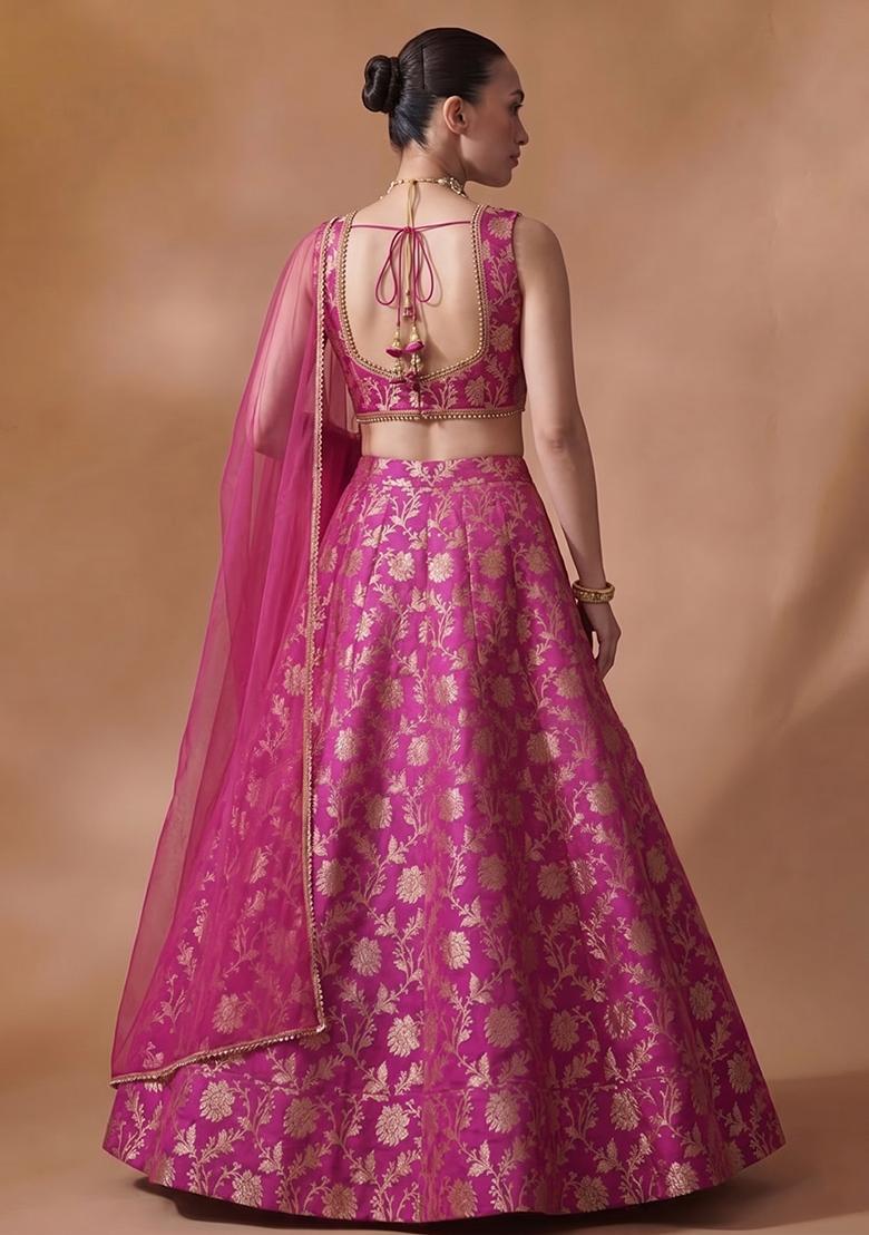 Rani Pink Jacquard Brocade Lehenga Set - Indya