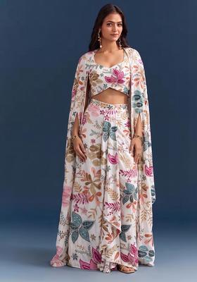 Multicolor Printed Silk Blend Fusion Set