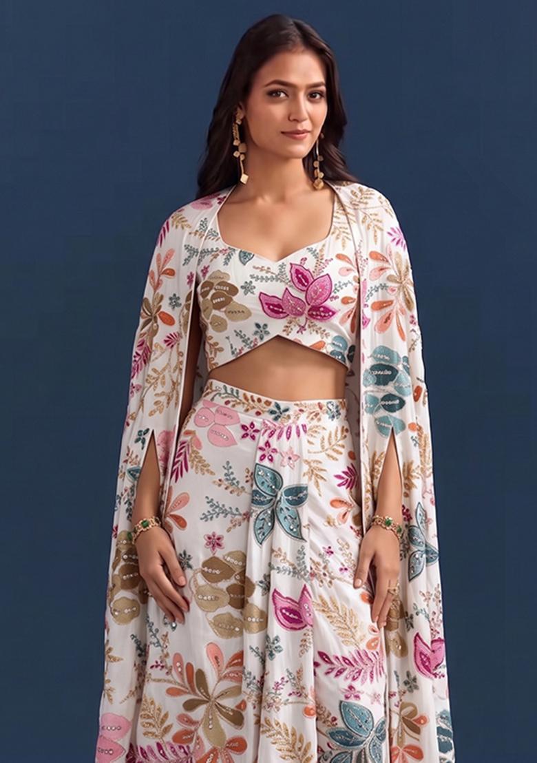 Multicolor Printed Silk Blend Fusion Set - Indya