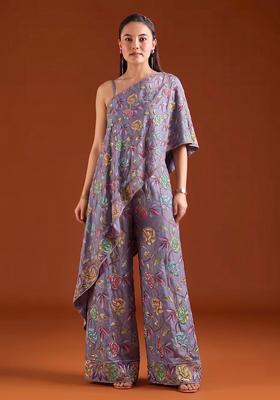 Dusty Purple Printed Crepe Fusion Set