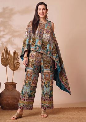 Multicolor Printed Crepe Fusion Set