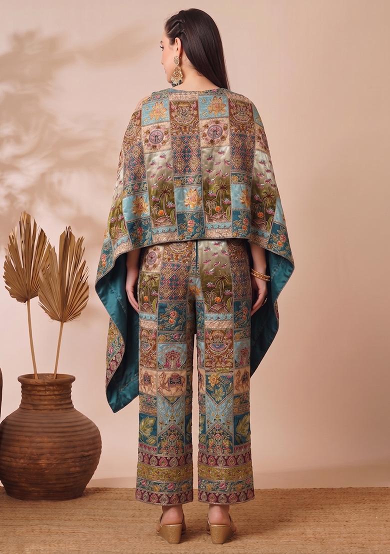 Multicolor Printed Crepe Fusion Set - Indya