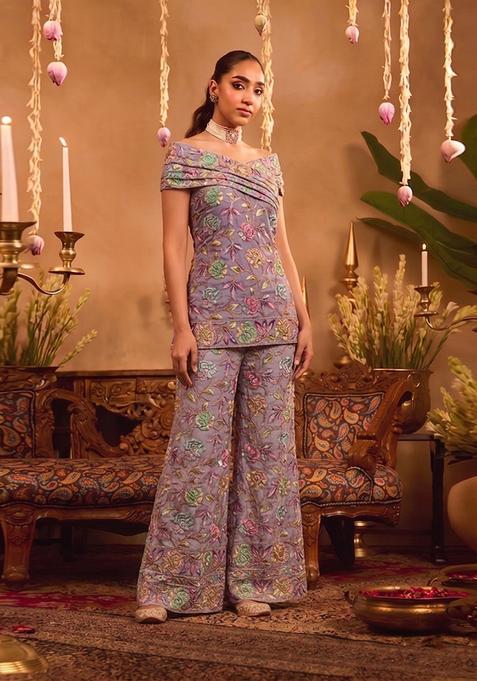 Dusty Purple Printed Crepe Fusion Set