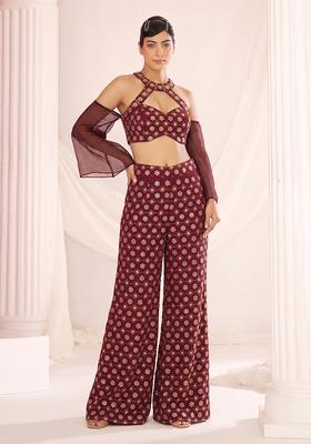 Brown Sequin Georgette Fusion Set