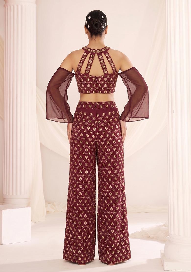 Brown Sequin Georgette Fusion Set - Indya