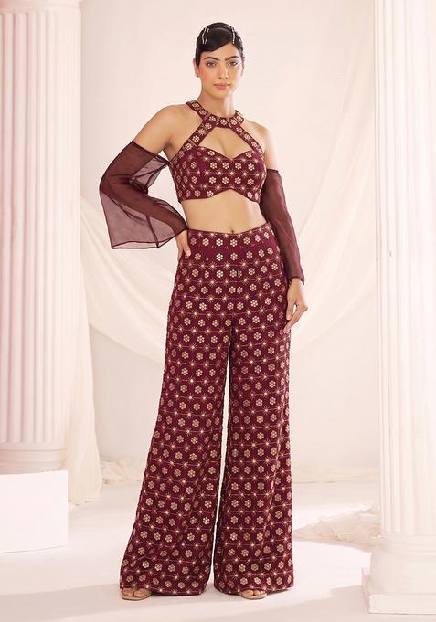 Brown Sequin Georgette Fusion Set