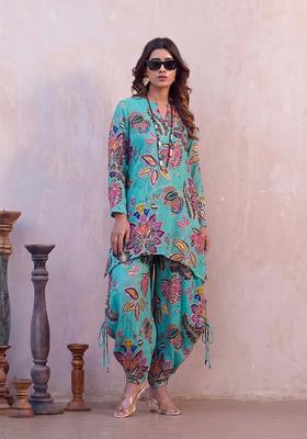 Light Blue Printed Organza Kurta Set
