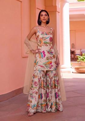 Multicolor Printed Crepe Sharara Set