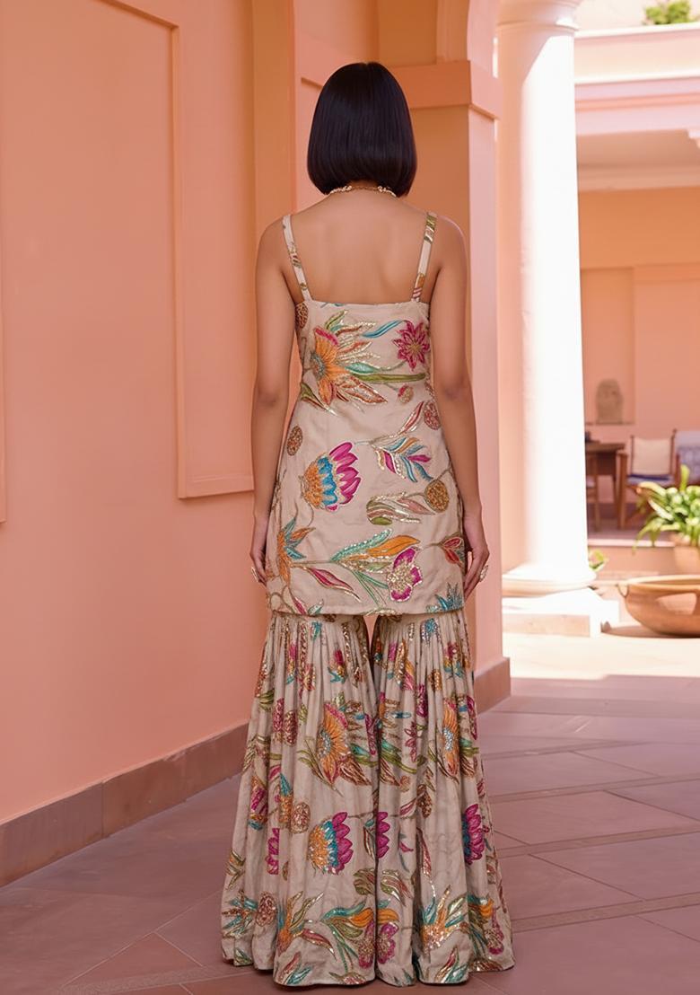 Multicolor Printed Crepe Sharara Set - Indya