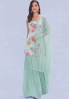 Light Blue Printed Chanderi Sharara Set
