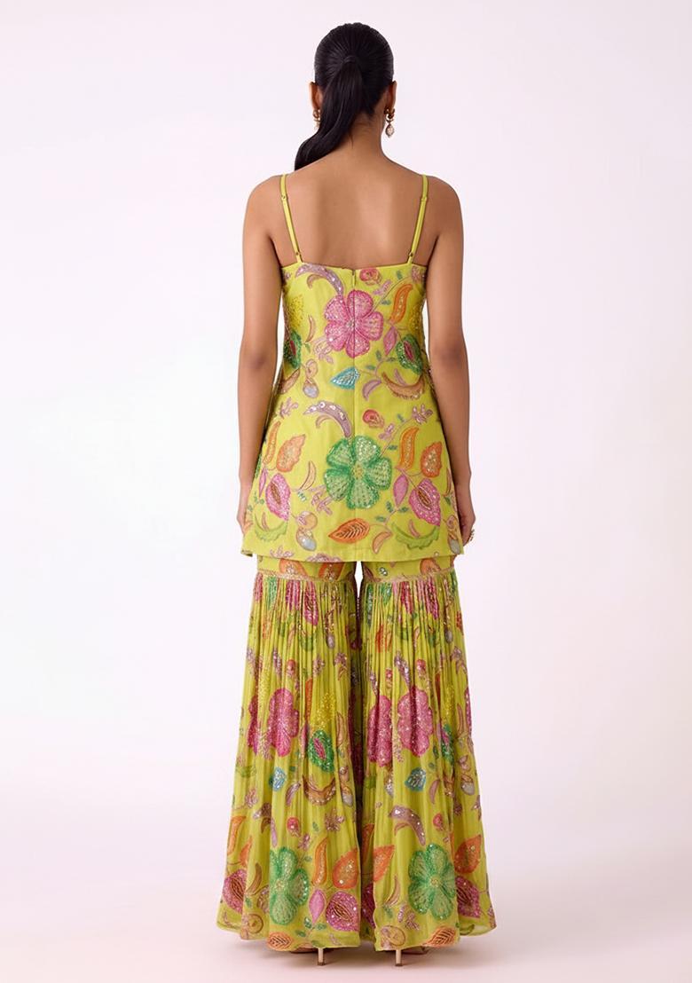 Light Yellow Printed Sharara Set - Indya