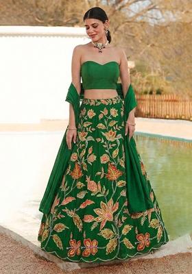 Green Embroidered Organza Lehenga Set