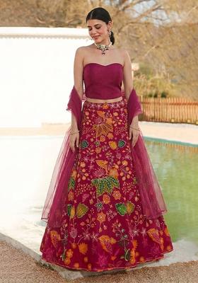 Red Embroidered Organza Lehenga Set