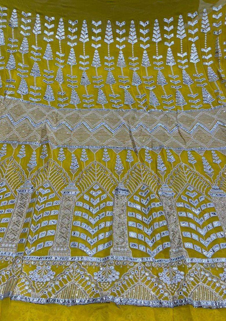 Yellow Mirror Work Georgette Lehenga Set - Indya