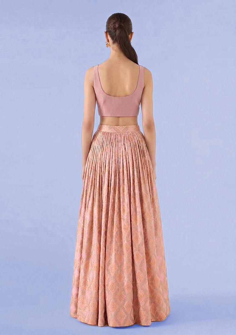 Light Peach Georgette Lehenga Set - Indya