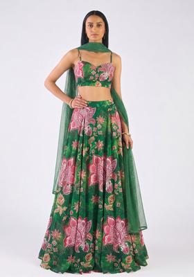 Dark Green Sequin Tissue Lehenga Set