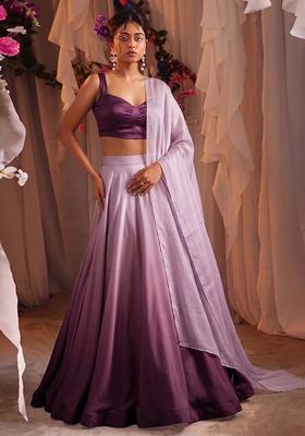 Purple Solid Satin Lehenga Set
