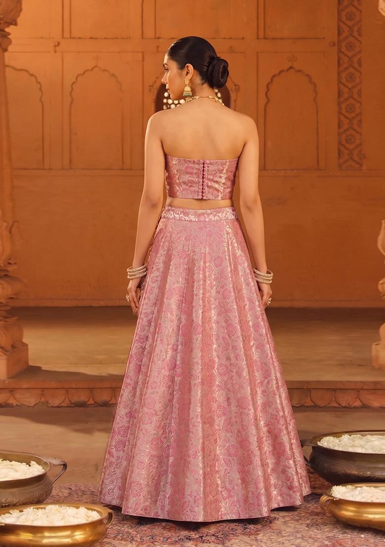 Pink Silk Blend Lehenga Set - Indya