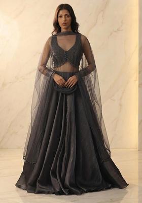 Grey Embroidered Handwork Lehenga Set