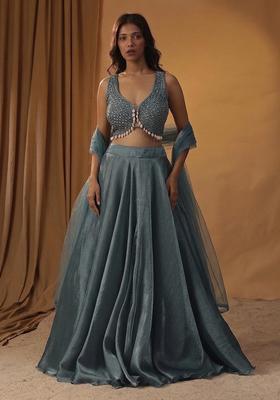 Blue Embroidered Handwork Lehenga Set