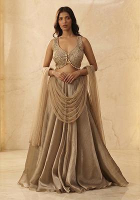 Light Beige Embroidered Handwork Lehenga Set