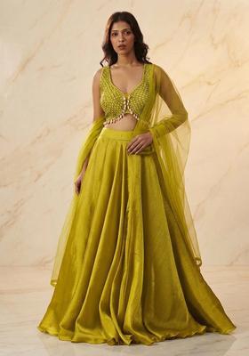Light Green Embroidered Handwork Lehenga Set