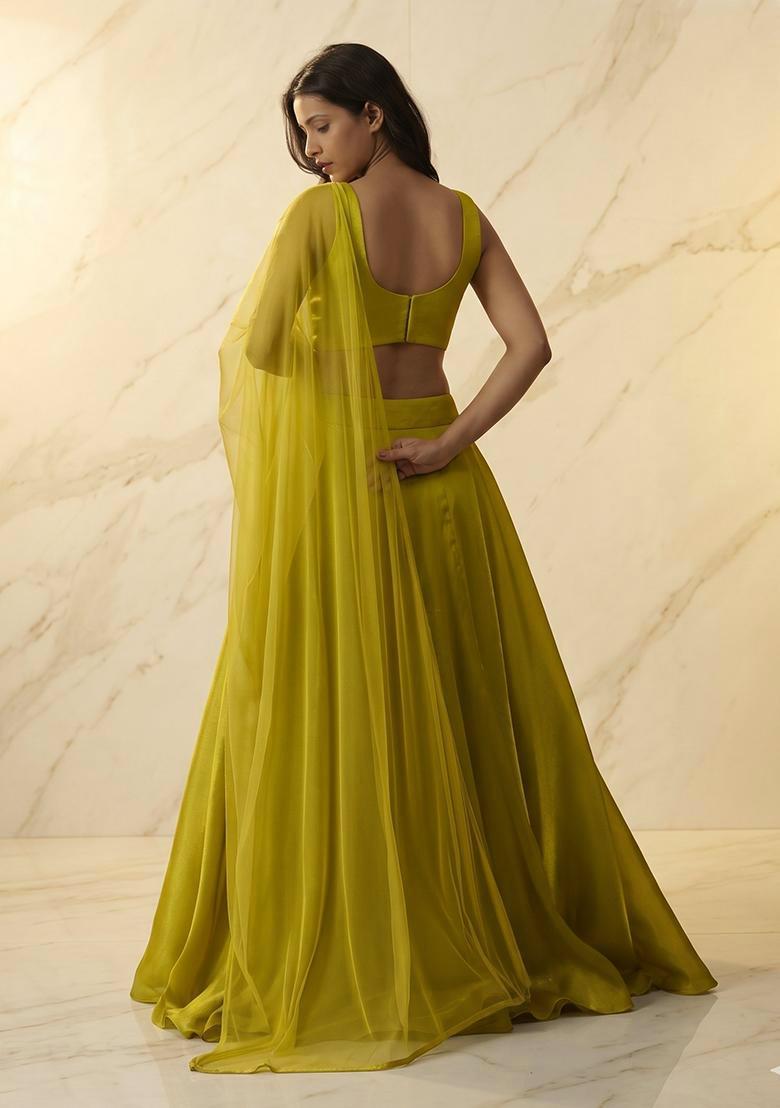 Light Green Embroidered Handwork Lehenga Set - Indya