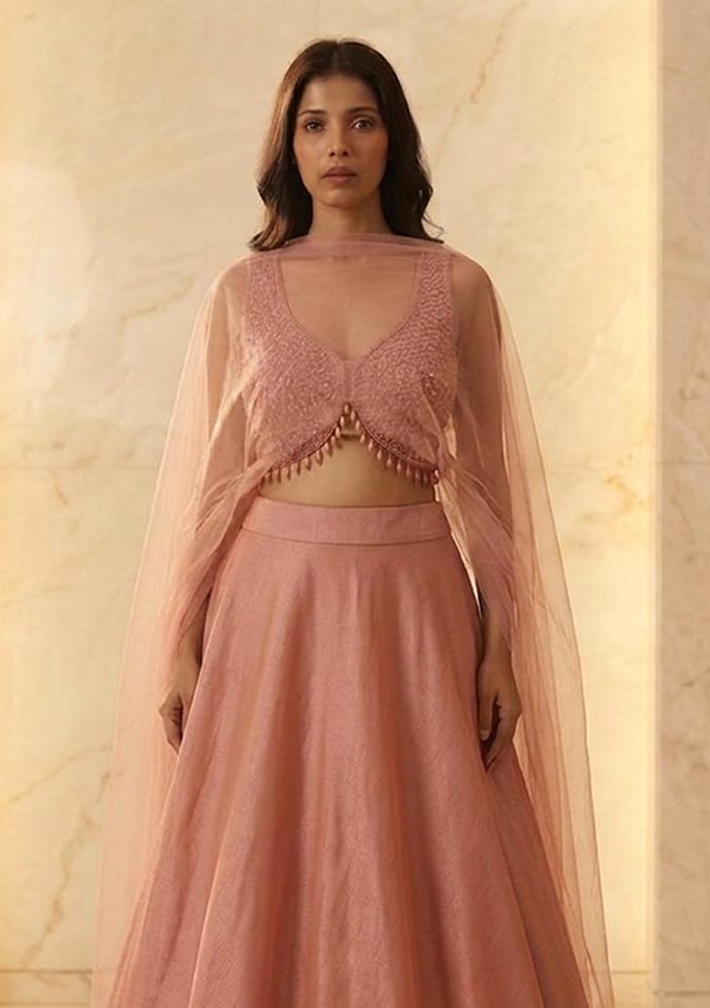 Pink Embroidered Handwork Lehenga Set - Indya