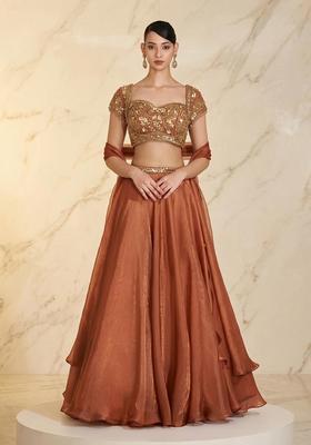 Rust Embroidered Handwork Lehenga Set