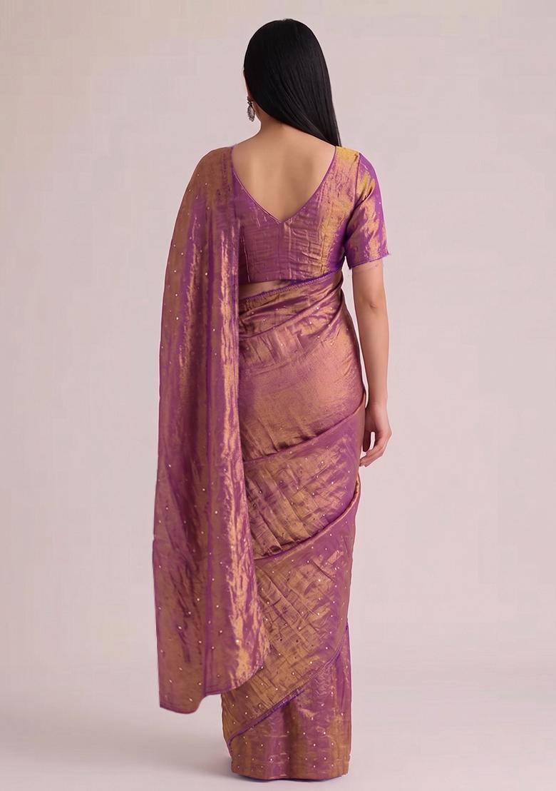 Pink Solid Silk Blend Pre Draped Saree Set - Indya