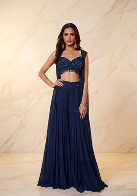 Navy Blue Embroidered Handwork Fusion Set