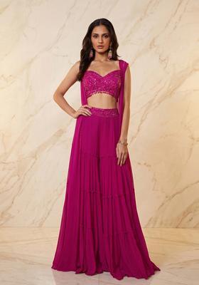 Pink Embroidered Handwork Fusion Set