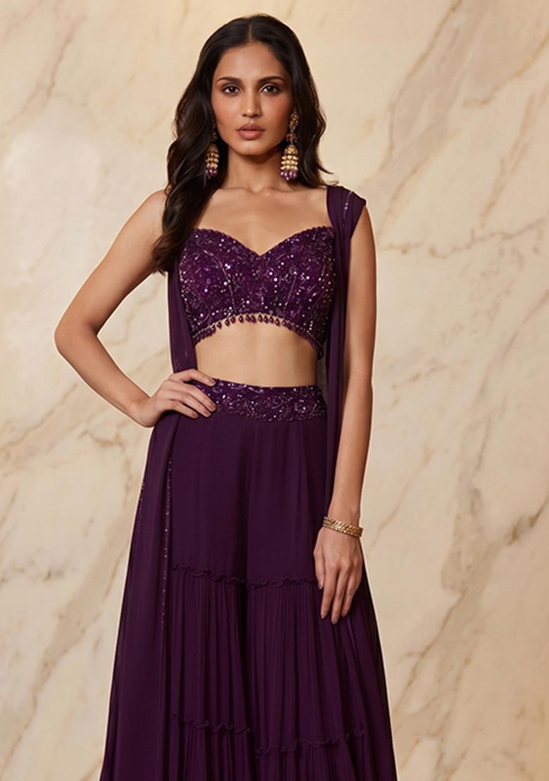 Deep Wine Embroidered Handwork Fusion Set - Indya