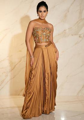 Beige Embroidered Handwork Fusion Set