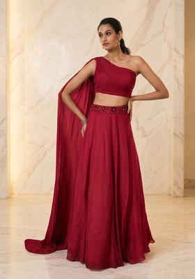 Deep Red Embroidered Handwork Lehenga Set