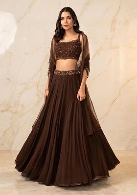 Dark Brown Embroidered Handwork Lehenga Set