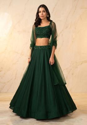 Dark Green Embroidered Handwork Lehenga Set