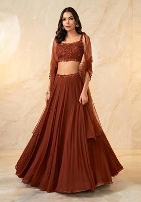 Brown Embroidered Handwork Lehenga Set