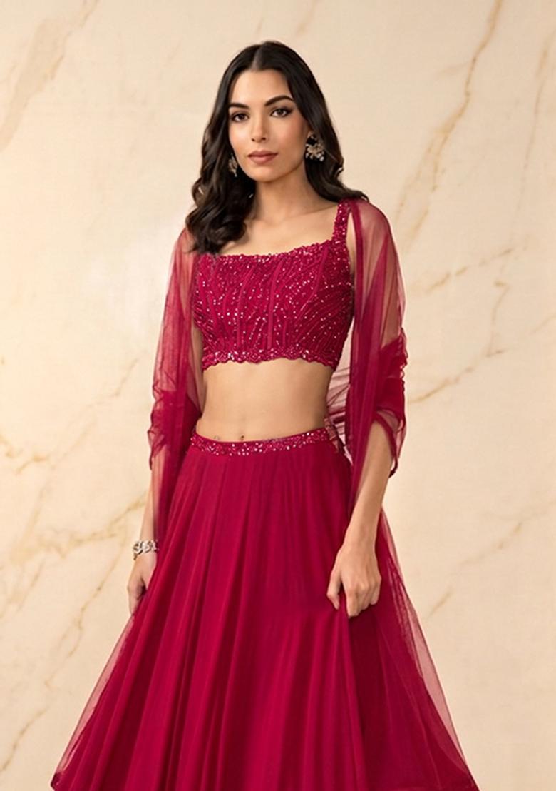 Rani Pink Embroidered Handwork Lehenga Set - Indya