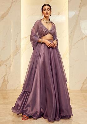 Mauve Embroidered Handwork Lehenga Set
