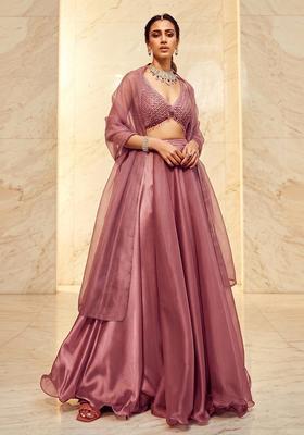 Dusty Pink Embroidered Handwork Lehenga Set