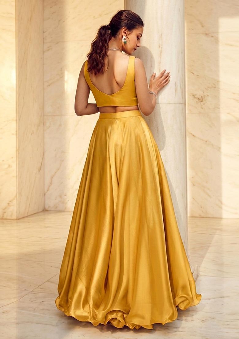 Yellow Embroidered Handwork Lehenga Set - Indya