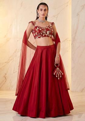 Red Embroidered Handwork Lehenga Set