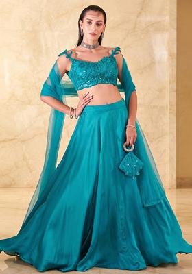 Blue Embroidered Handwork Lehenga Set