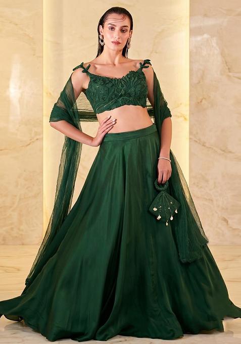 Dark Green Embroidered Handwork Lehenga Set