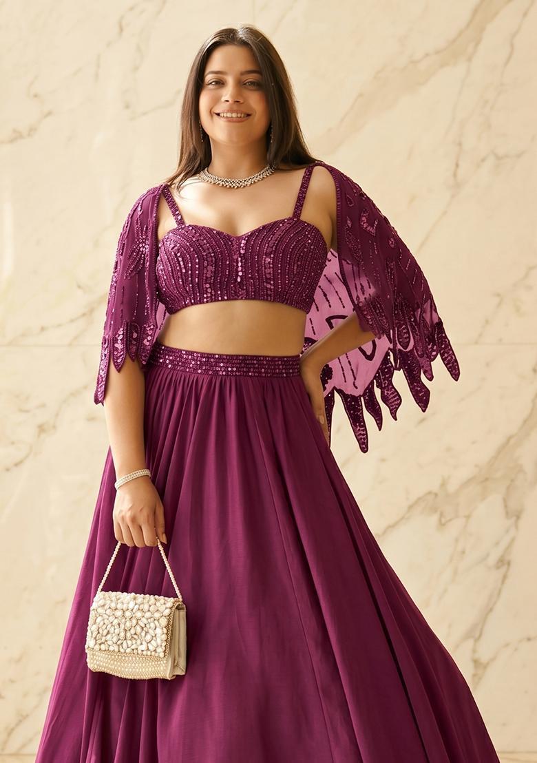 Magenta Embroidered Handwork Lehenga Set - Indya