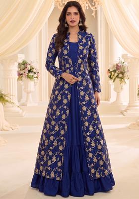 Navy Blue Silk Blend Anarkali